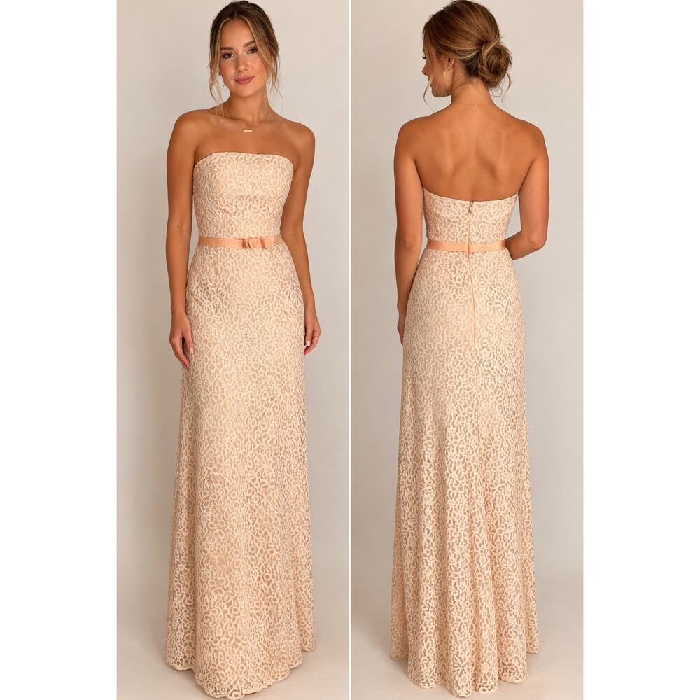 1990s Vivian Dessy for Dessy Creations Strapless Lace Gown XS